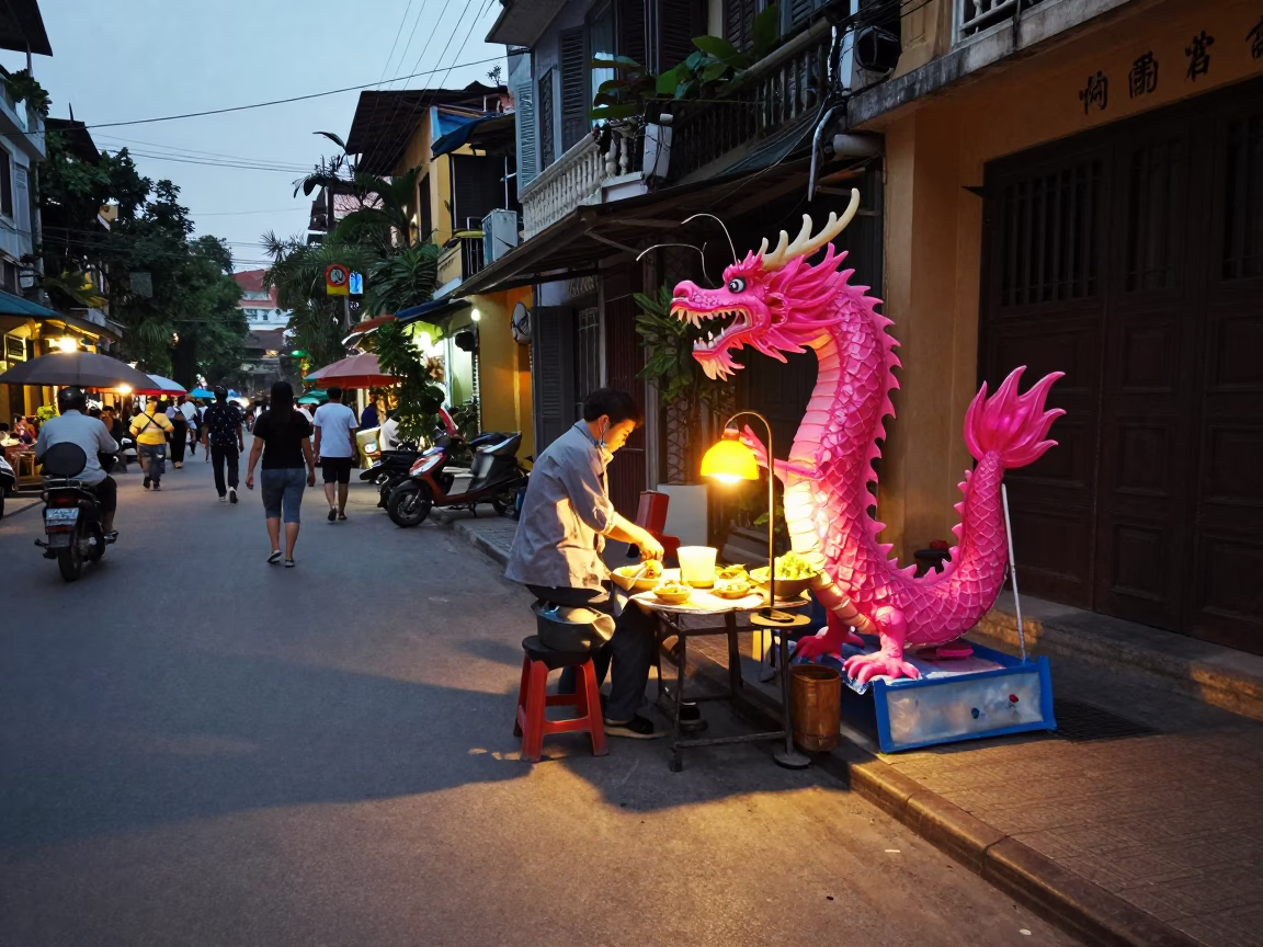 Street Scene at The Early Evening Light in Hanoi in in Hanoi, Vietnam