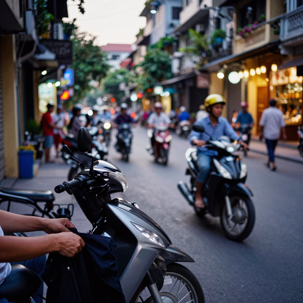 Street Scene at The Early Evening Light in Hanoi in in Hanoi, Vietnam