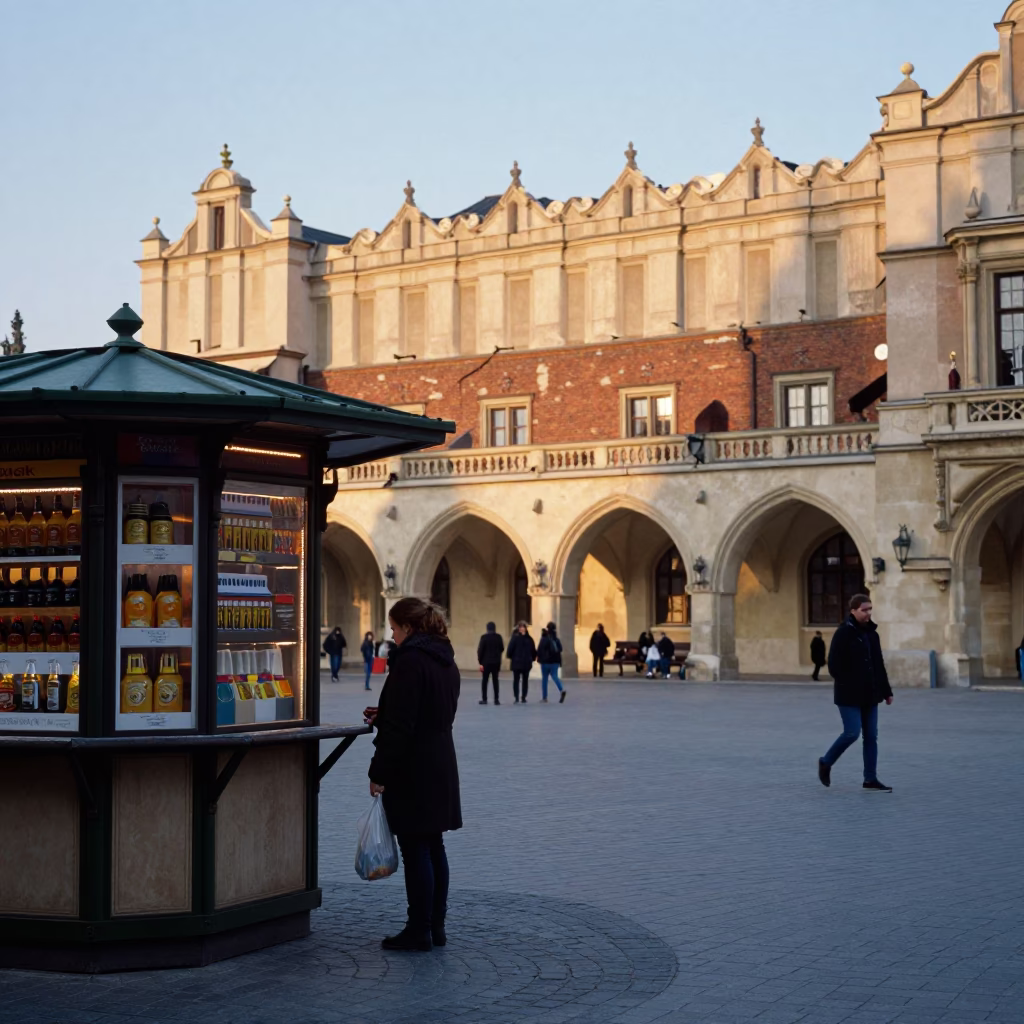 Street Scene at The Early Evening Light in Krakow in in Krakow, Poland