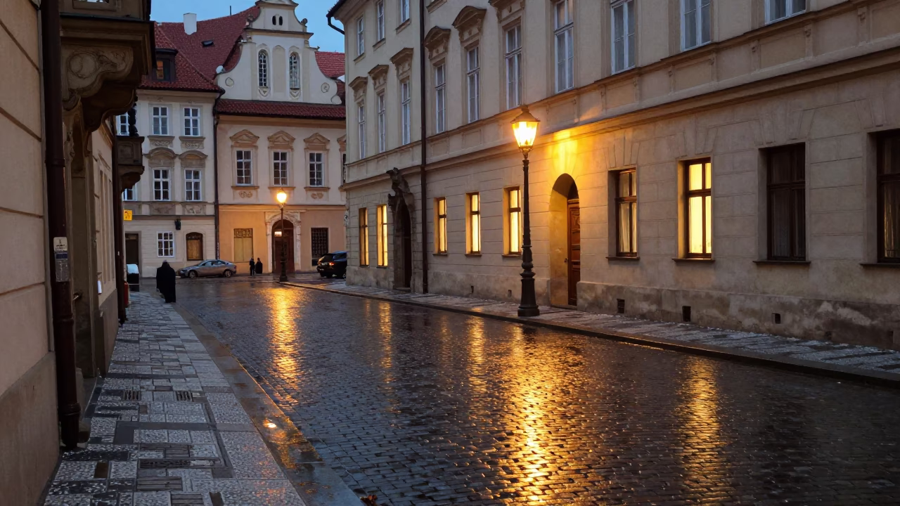Street Scene at The Early Evening Light in Prague in in Prague, Czech Republic