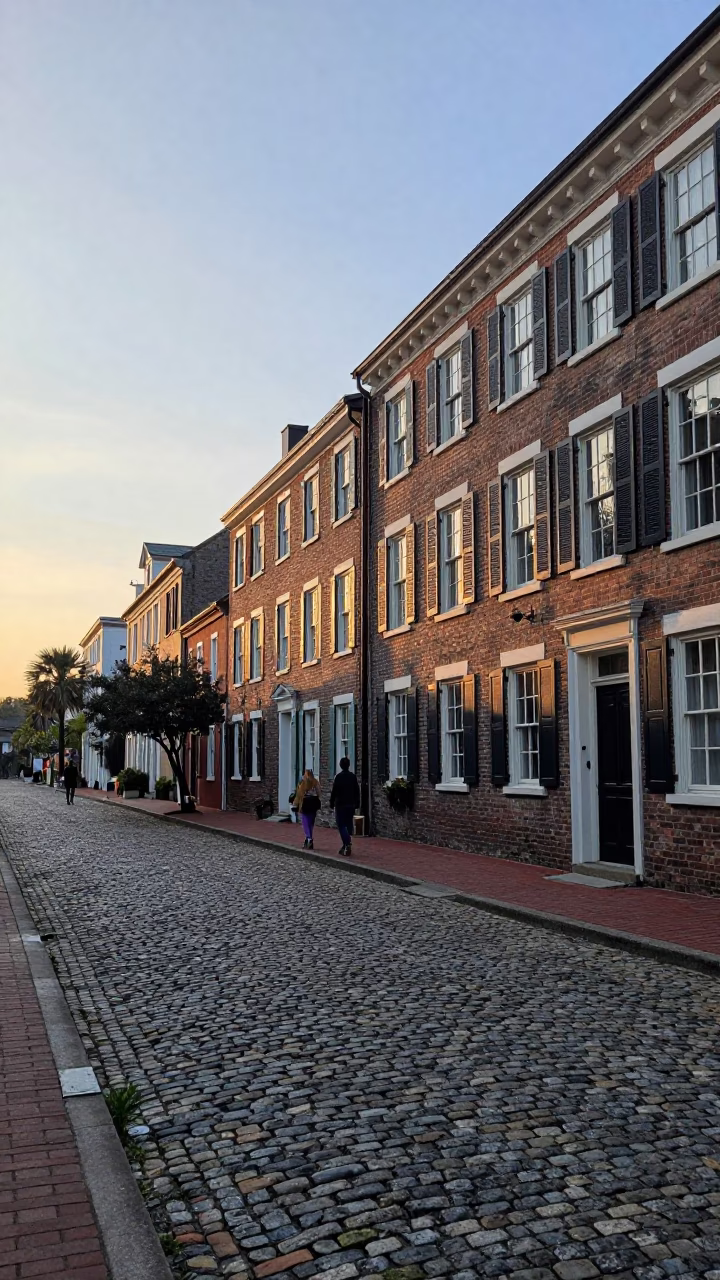 Street Scene at The Early Morning Light in Charleston in in Charleston, South Carolina, United States