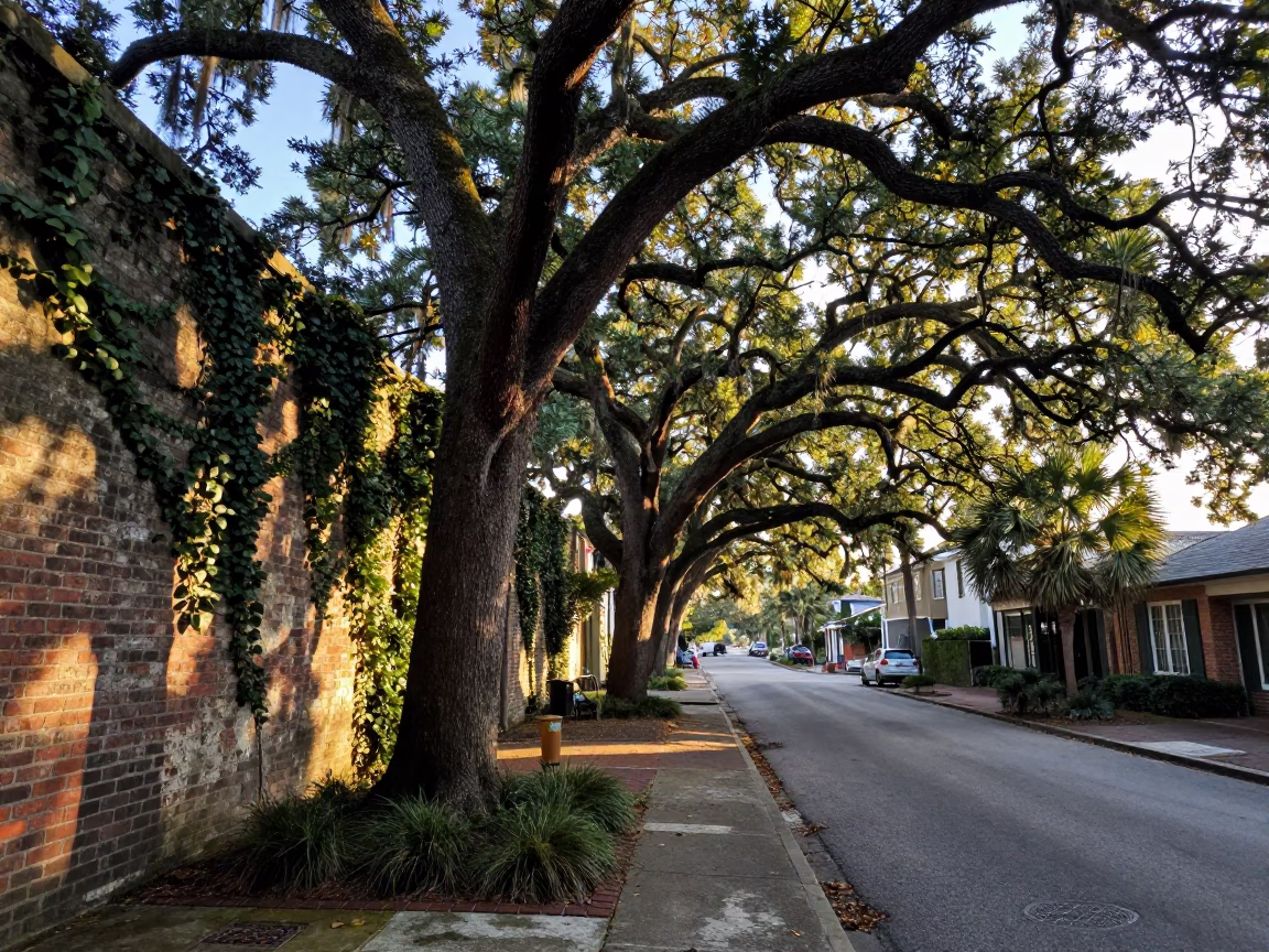 Street Scene at The Early Morning Light in Charleston in in Charleston, South Carolina, United States