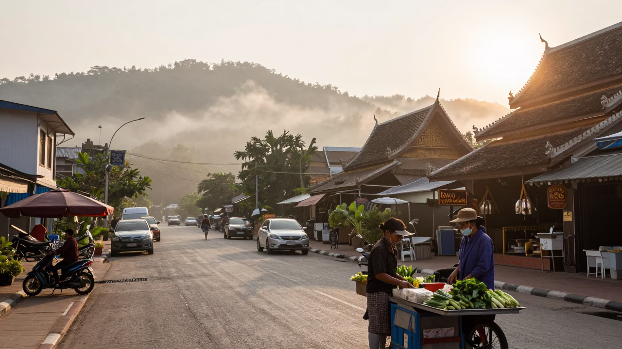 Street Scene at The Early Morning Light in Chiang Mai in in Chiang Mai, Thailand