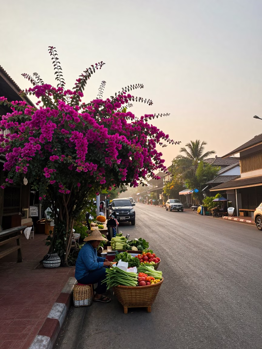 Street Scene at The Early Morning Light in Chiang Mai in in Chiang Mai, Thailand