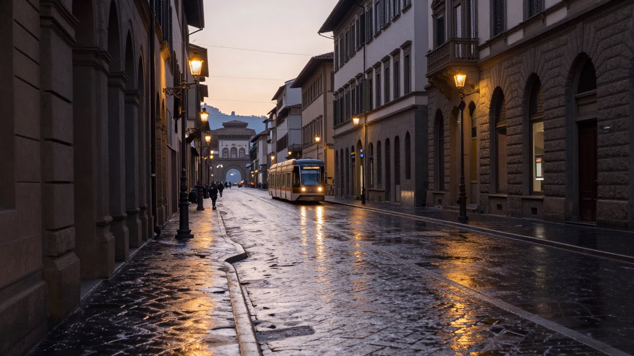 Street Scene at The Early Morning Light in Florence in in Florence, Italy