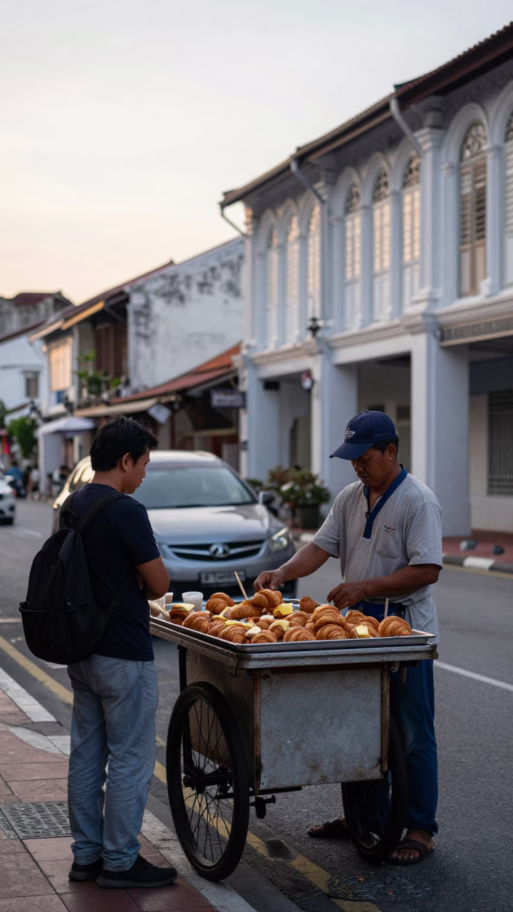 Street Scene at The Early Morning Light in George Town in in George Town, Malaysia