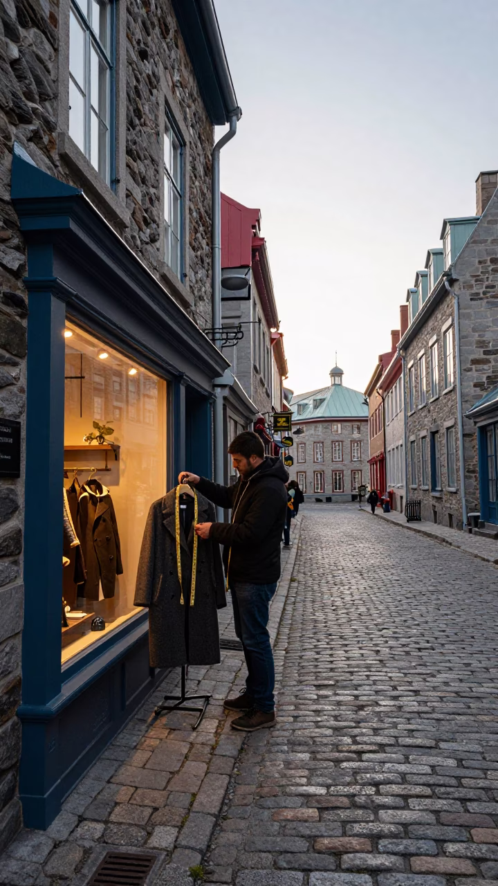 Street Scene at The Early Morning Light in Quebec City in in Quebec City, Quebec, Canada