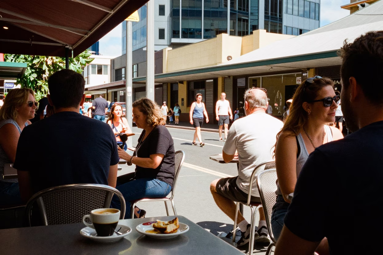 Street Scene at The Flat Glare Of Noon Light in Adelaide in in Adelaide, South Australia, Australia