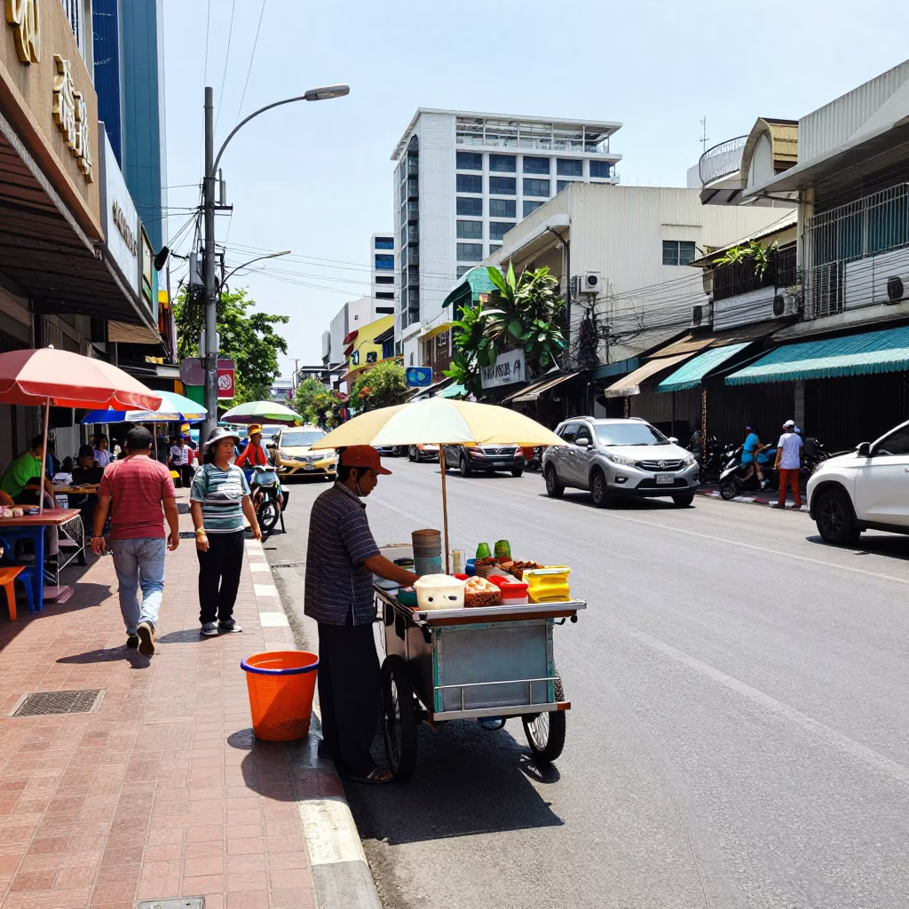 Street Scene at The Flat Glare Of Noon Light in Bangkok in in Bangkok, Thailand