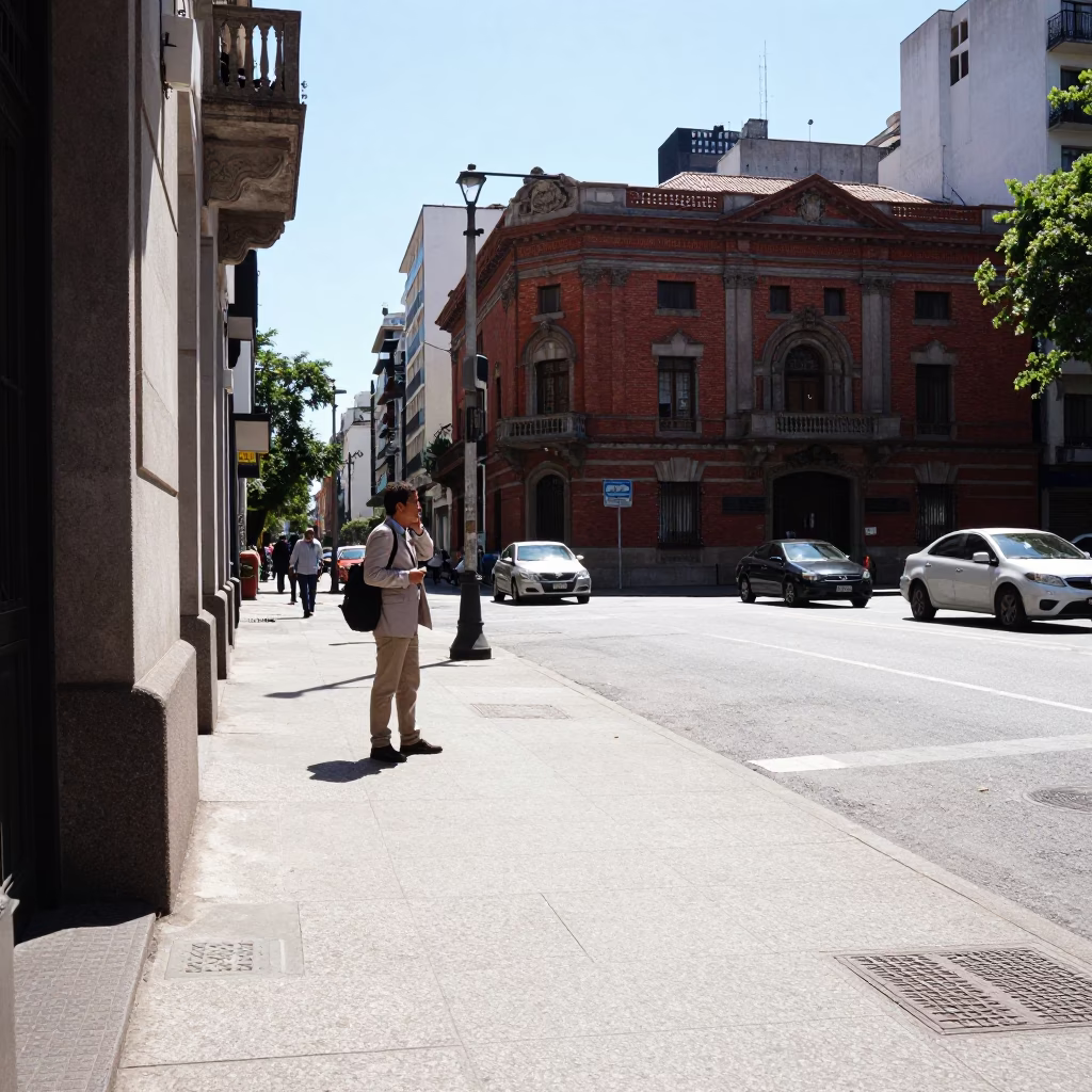 Street Scene at The Flat Glare Of Noon Light in Buenos Aires in in Buenos Aires, Argentina