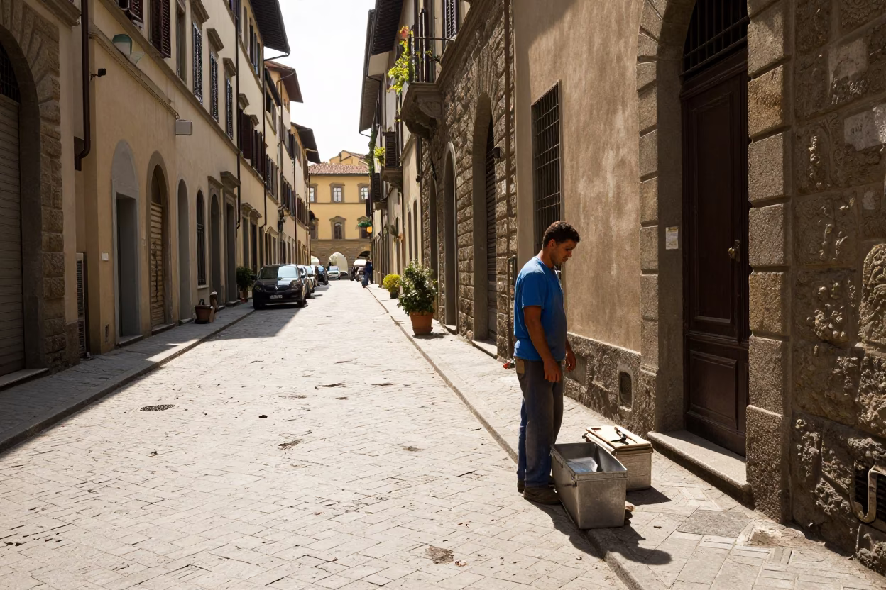 Street Scene at The Flat Glare Of Noon Light in Florence in in Florence, Italy