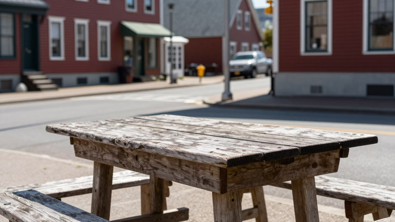 Street Scene at The Flat Glare Of Noon Light in Halifax in in Halifax, Nova Scotia, Canada