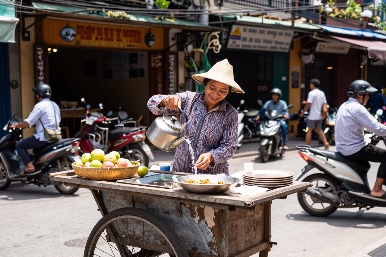 Street Scene at The Flat Glare Of Noon Light in Hanoi in in Hanoi, Vietnam