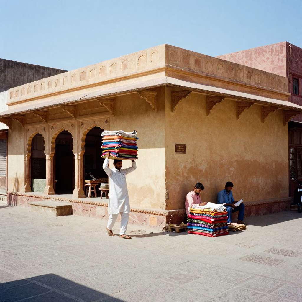 Street Scene at The Flat Glare Of Noon Light in Jaipur in in Jaipur, India