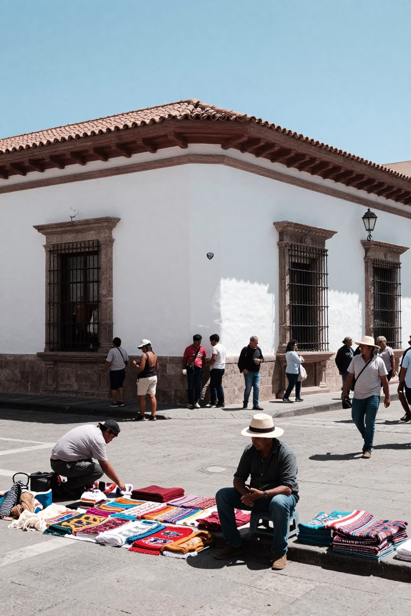 Street Scene at The Flat Glare Of Noon Light in Quito in in Quito, Ecuador