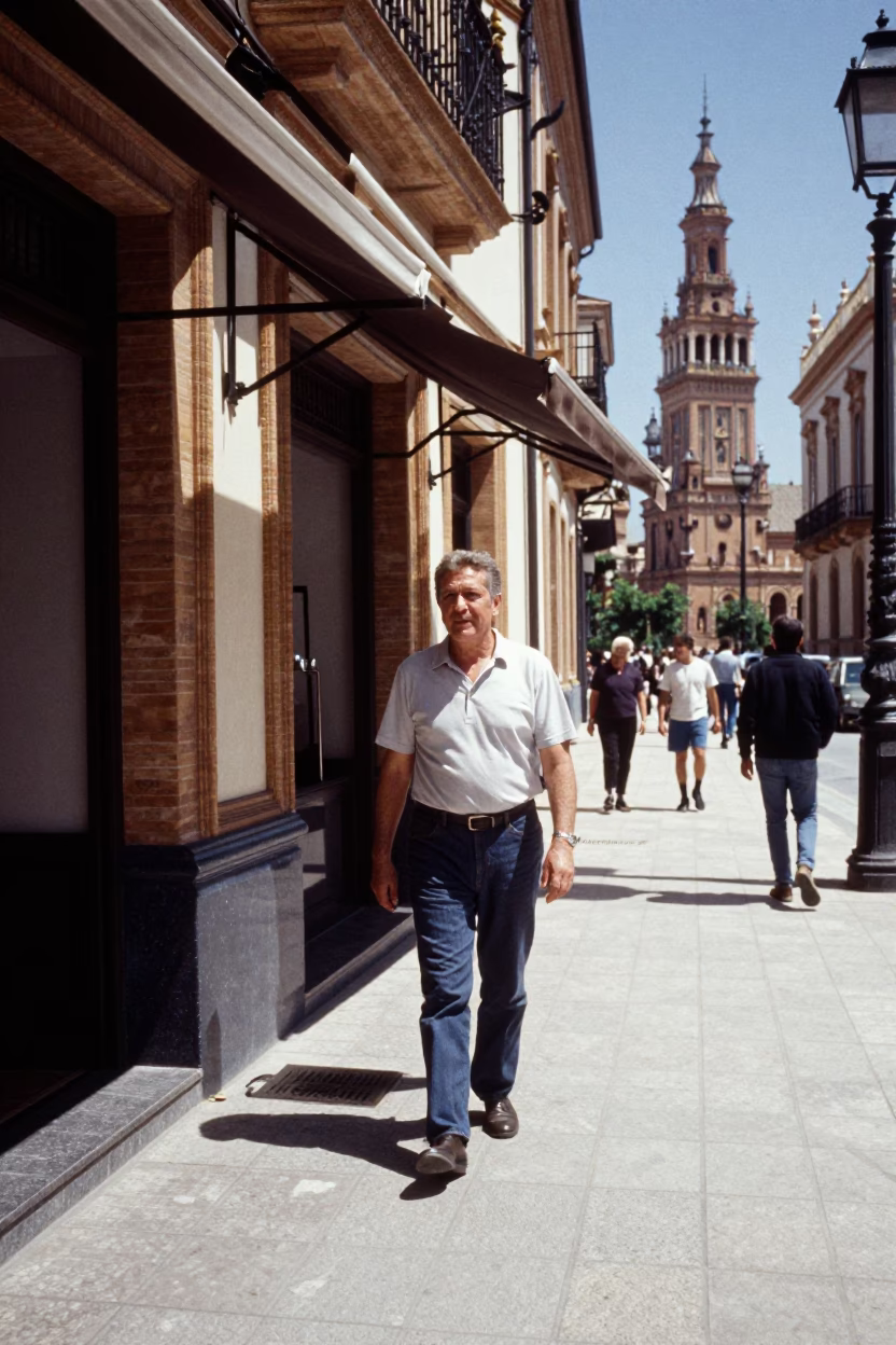 Street Scene at The Flat Glare Of Noon Light in Seville in in Seville, Spain