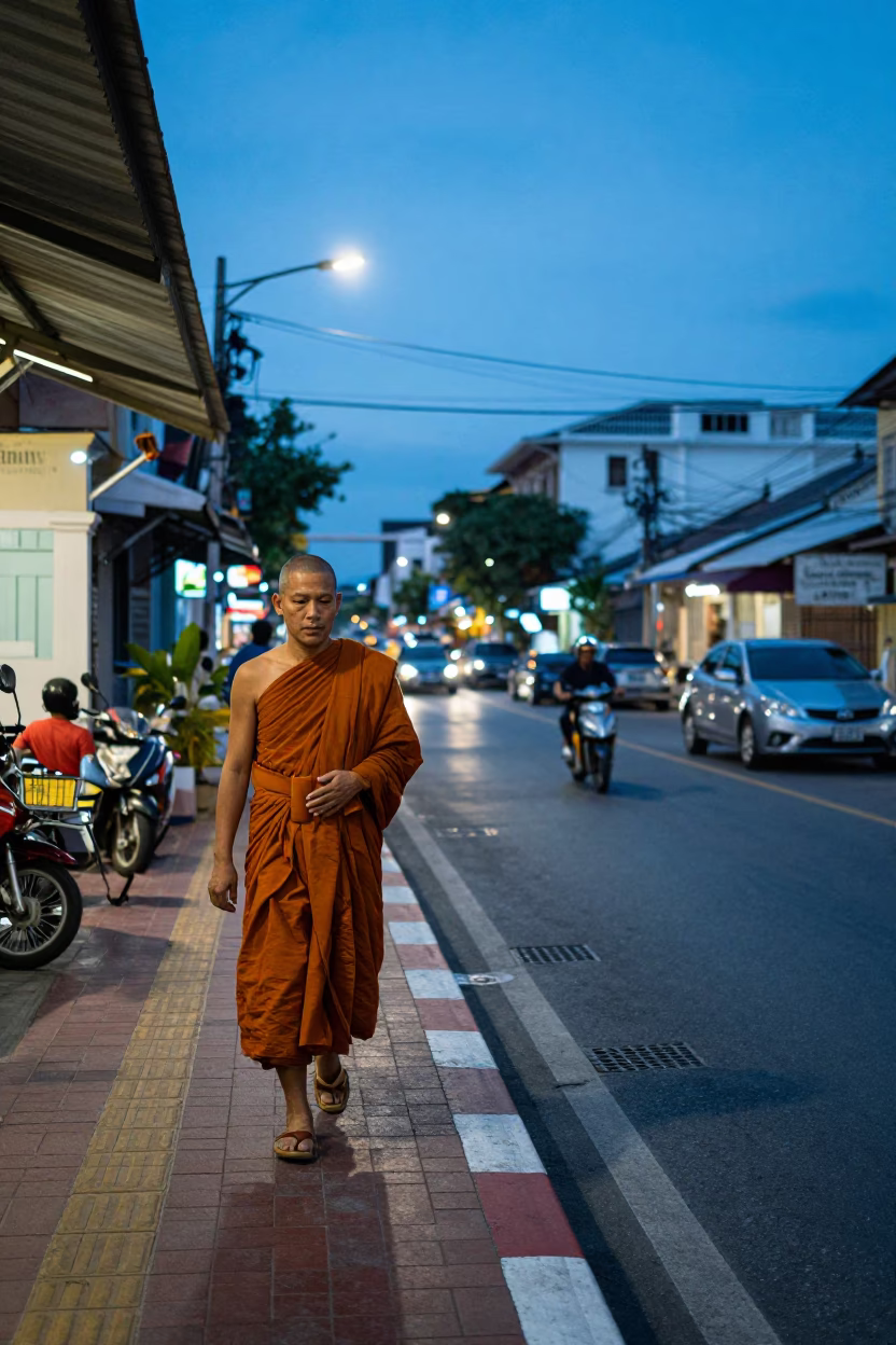 Street Scene at The Last Blue Light Of Evening in Phuket in in Phuket, Thailand