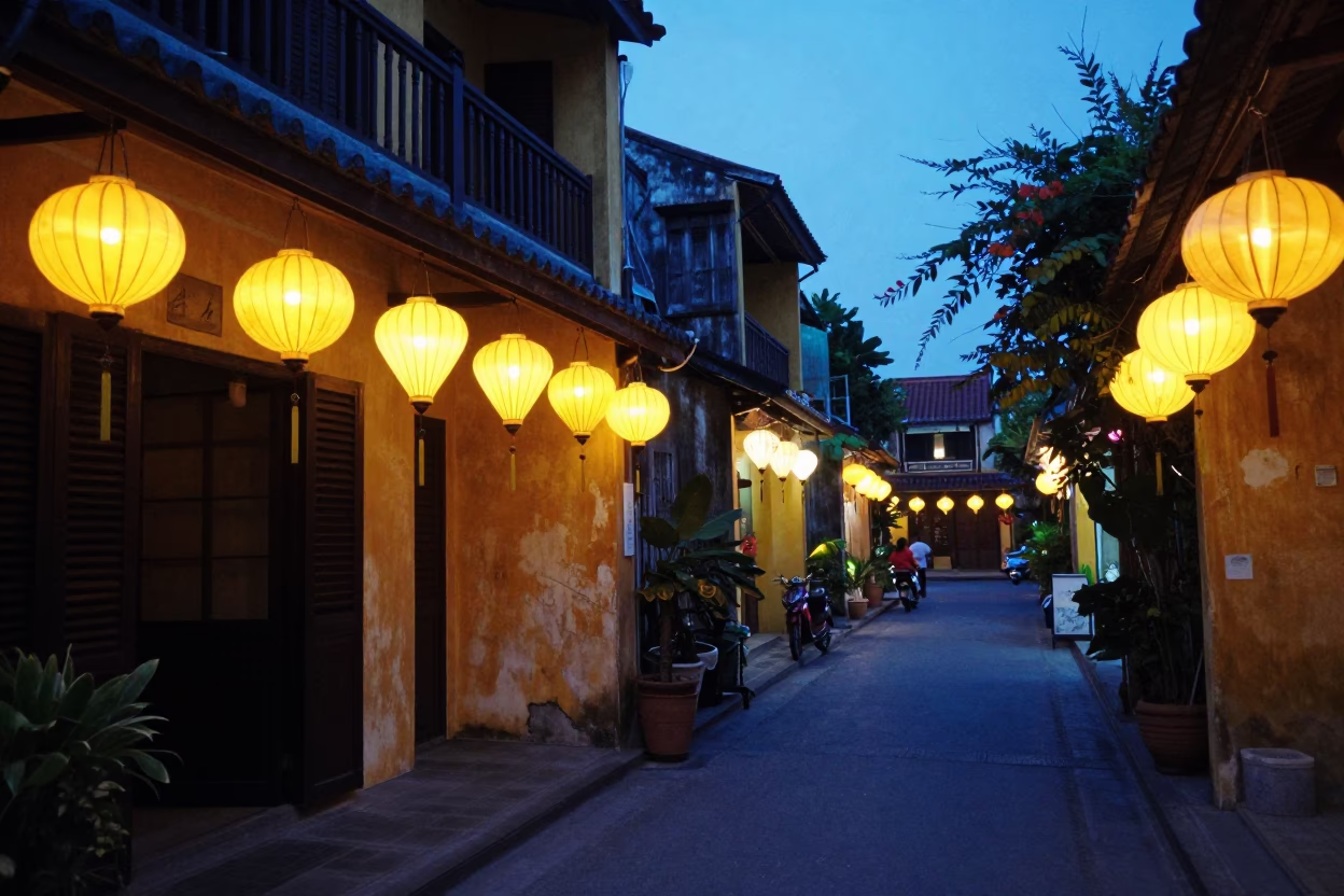 Street Scene at The Last Blue Light Of Evening in Hoi An in in Hoi An, Vietnam