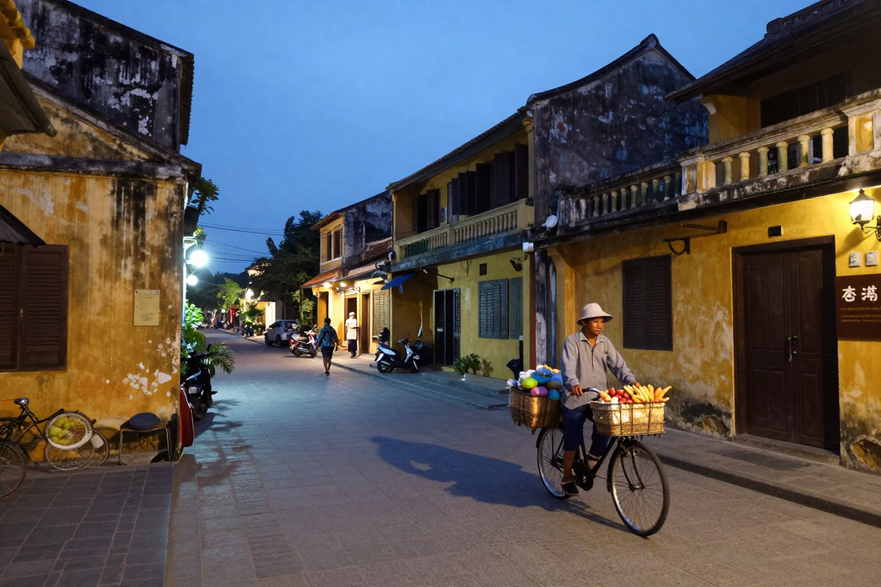 Street Scene at The Last Blue Light Of Evening in Hoi An in in Hoi An, Vietnam