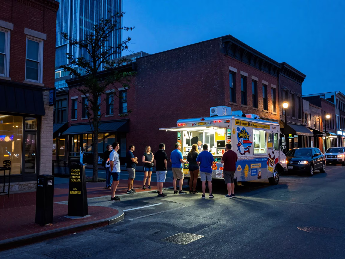 Street Scene at The Last Blue Light Of Evening in Nashville in in Nashville, Tennessee, United States