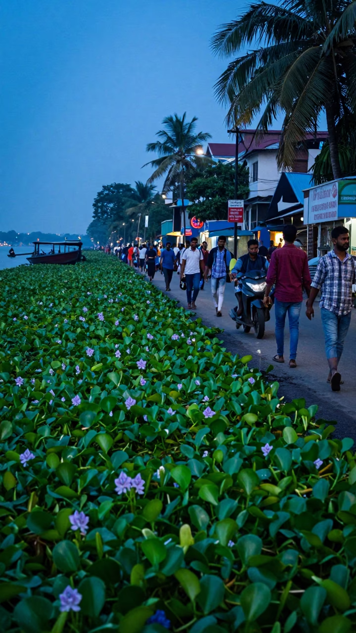 Street Scene at The Last Blue Light Of Evening in Kolkata in in Kolkata, India
