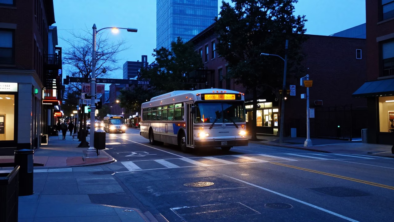 Street Scene at The Last Blue Light Of Evening in Boston in in Boston, Massachusetts, United States