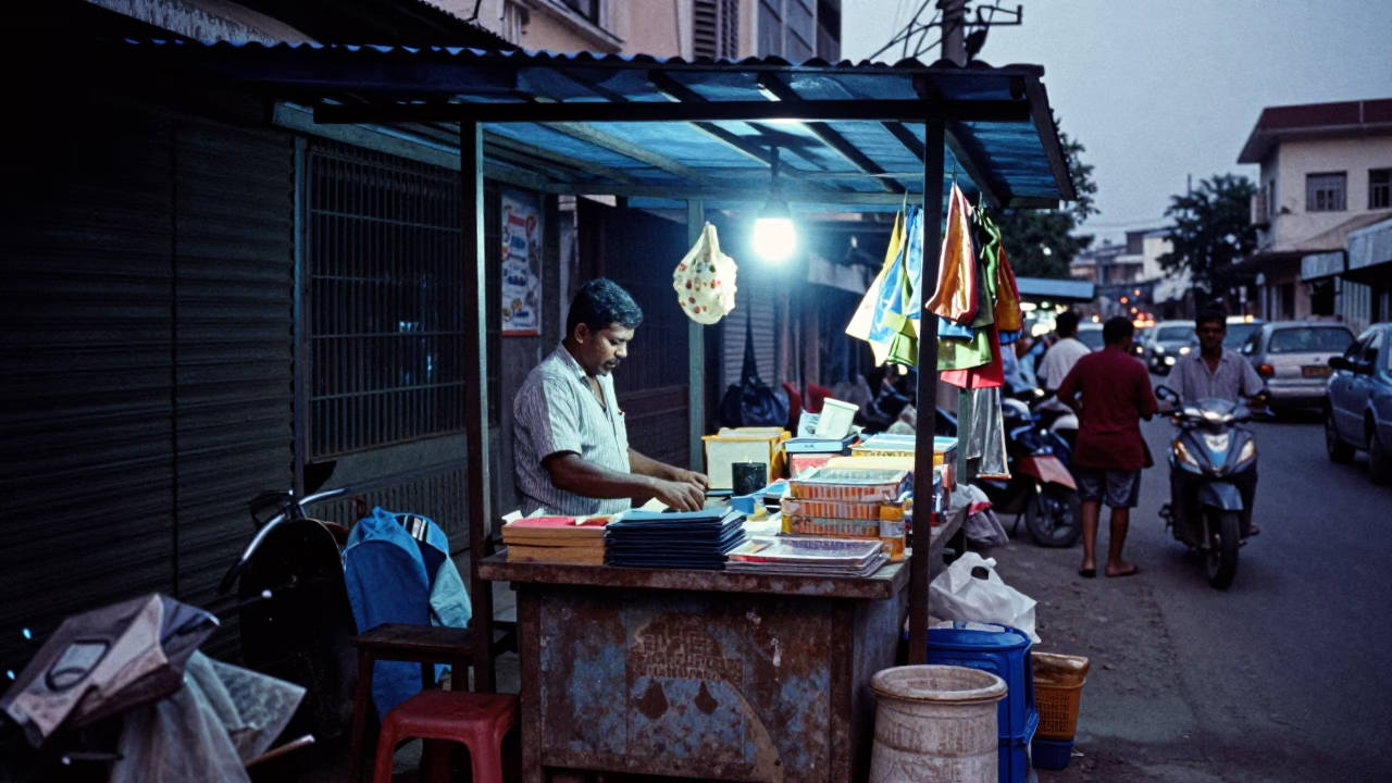 Street Scene at The Last Blue Light Of Evening in Chennai in in Chennai, India