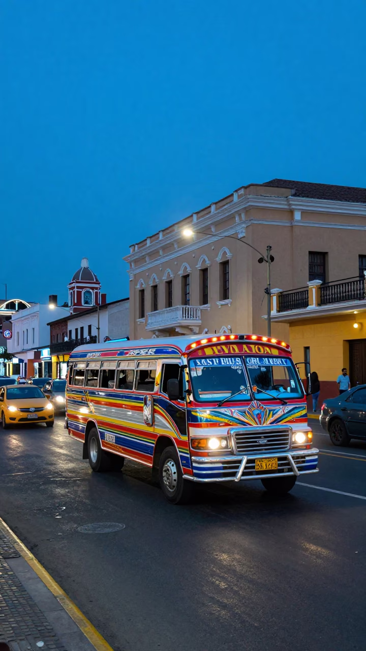 Street Scene at The Last Blue Light Of Evening in Lima in in Lima, Peru
