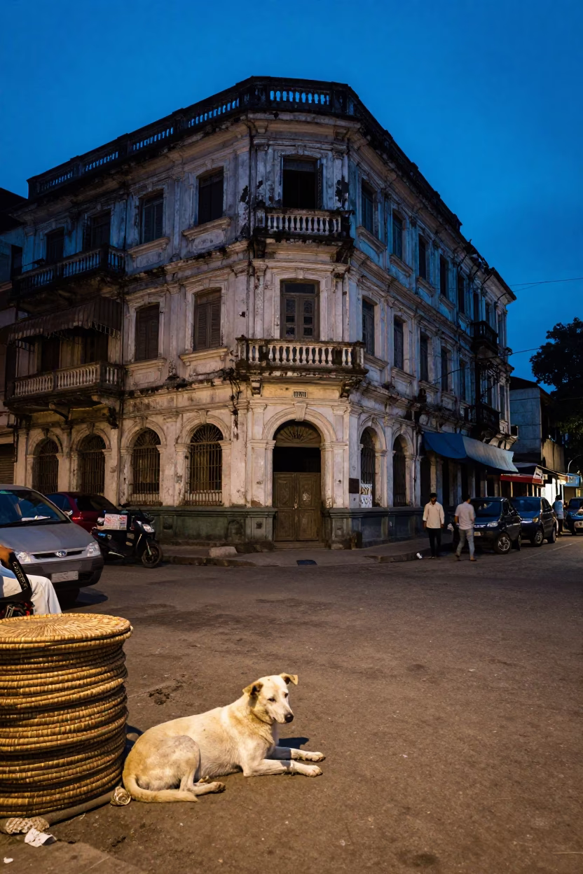 Street Scene at The Last Blue Light Of Evening in Kolkata in in Kolkata, India