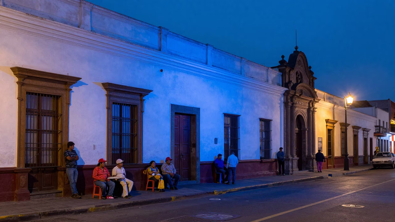 Street Scene at The Last Blue Light Of Evening in Lima in in Lima, Peru