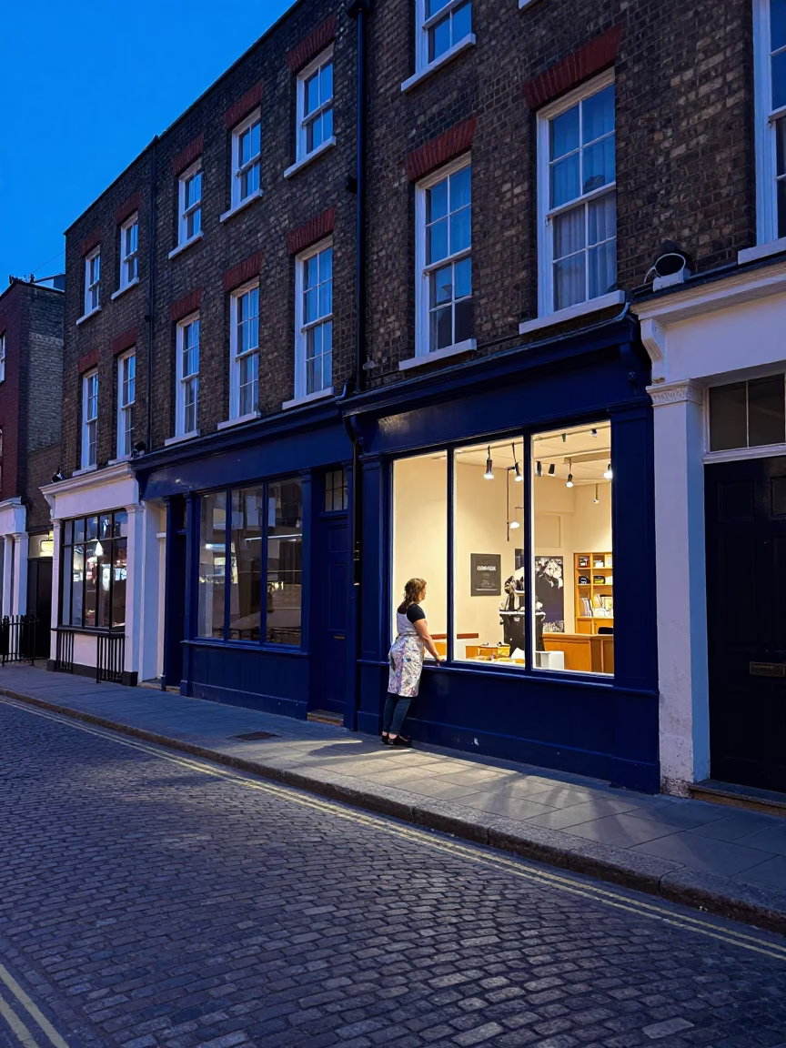 Street Scene at The Last Blue Light Of Evening in London in in London, United Kingdom