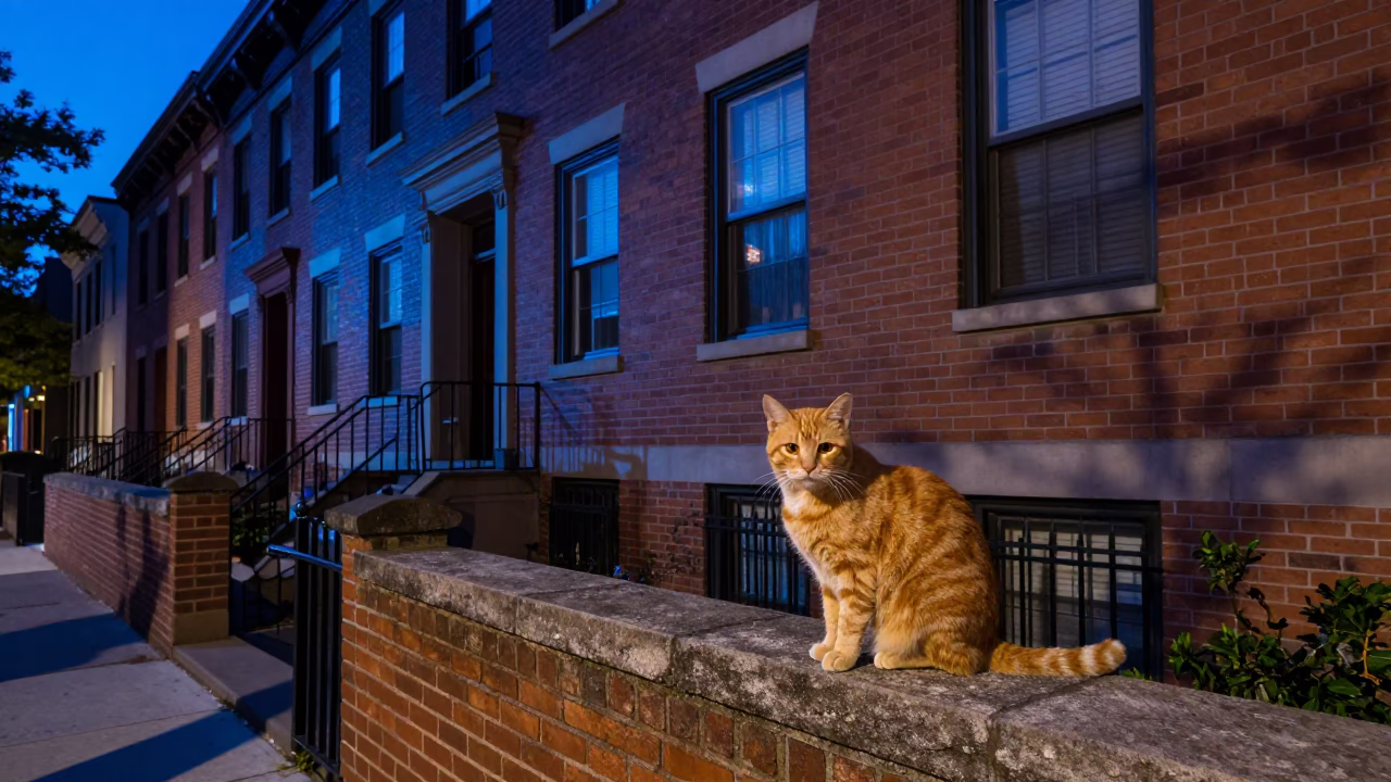 Street Scene at The Last Blue Light Of Evening in Philadelphia in in Philadelphia, Pennsylvania, United States