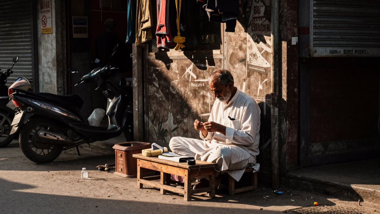 Street Scene at The Late Afternoon Light in Delhi in in Delhi, India