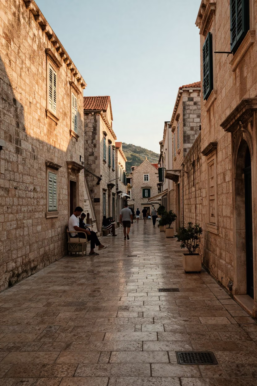 Street Scene at The Late Afternoon Light in Dubrovnik in in Dubrovnik, Croatia