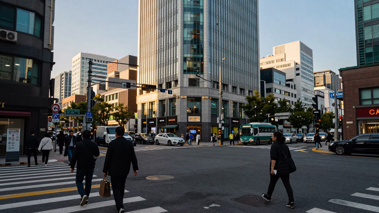 Street Scene at The Late Afternoon Light in Seoul in in Seoul, South Korea