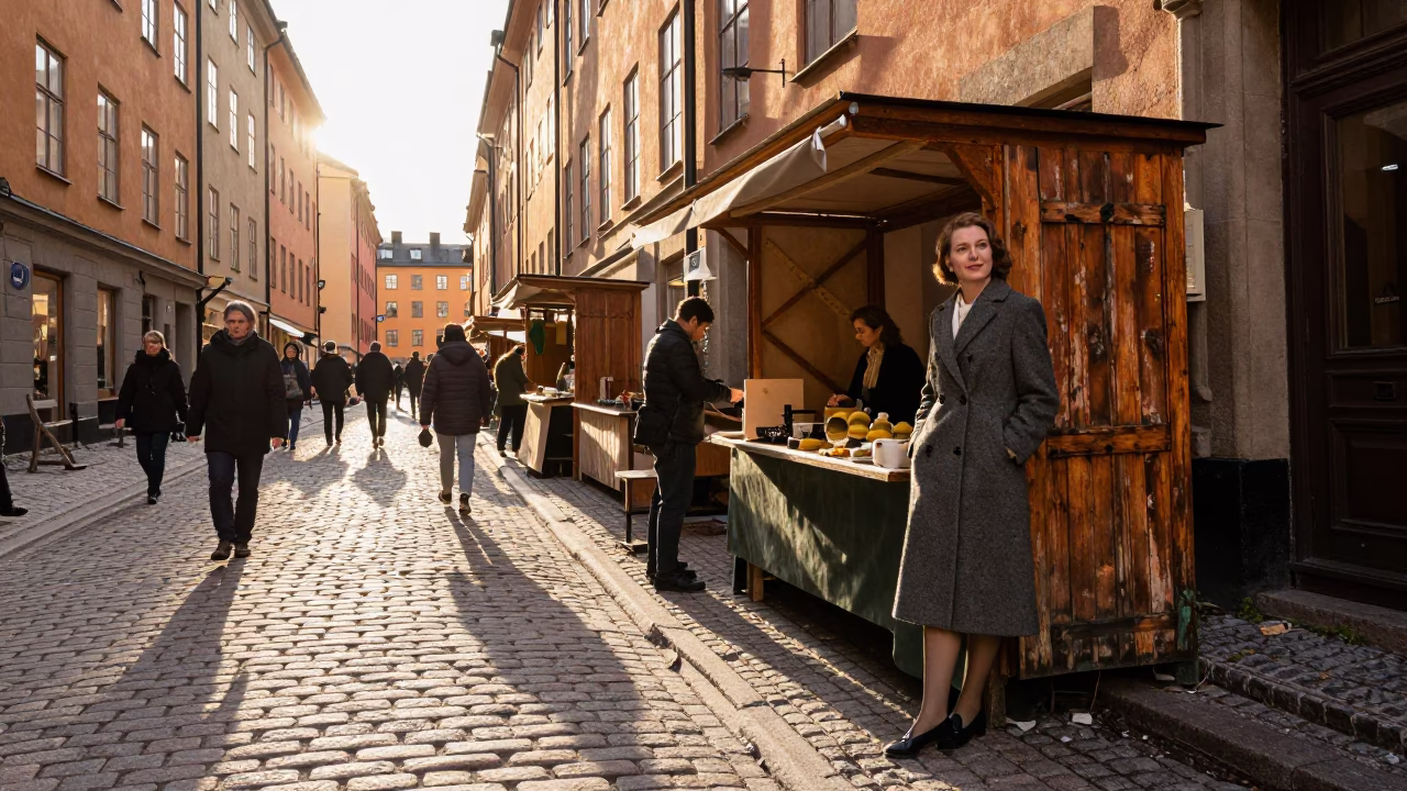 Street Scene at The Late Afternoon Light in Stockholm in in Stockholm, Sweden