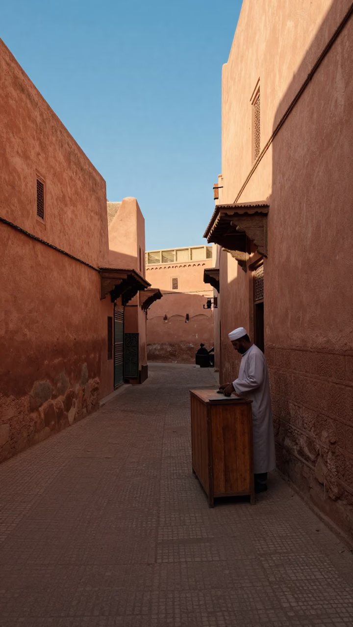 Street Scene at The Late Morning Light in Marrakech in in Marrakech, Morocco