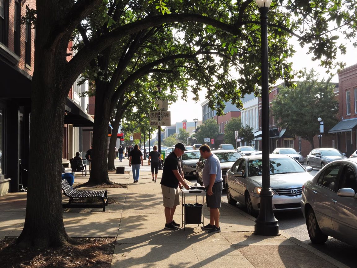 Street Scene at The Late Morning Light in Nashville in in Nashville, Tennessee, United States
