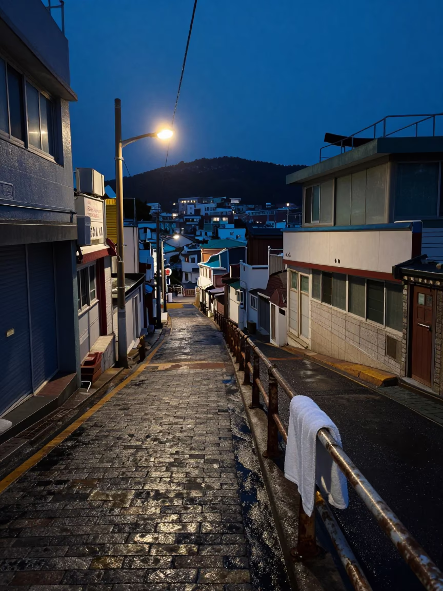 Street Scene at The Predawn Darkness Light in Busan in in Busan, South Korea