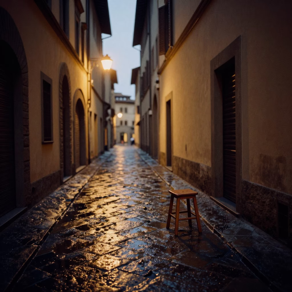 Street Scene at The Predawn Darkness Light in Florence in in Florence, Italy