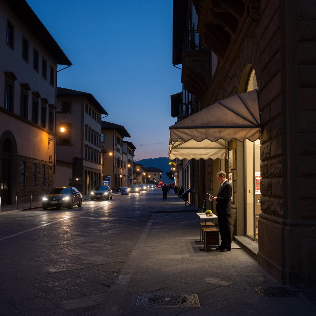 Street Scene at The Predawn Darkness Light in Florence in in Florence, Italy