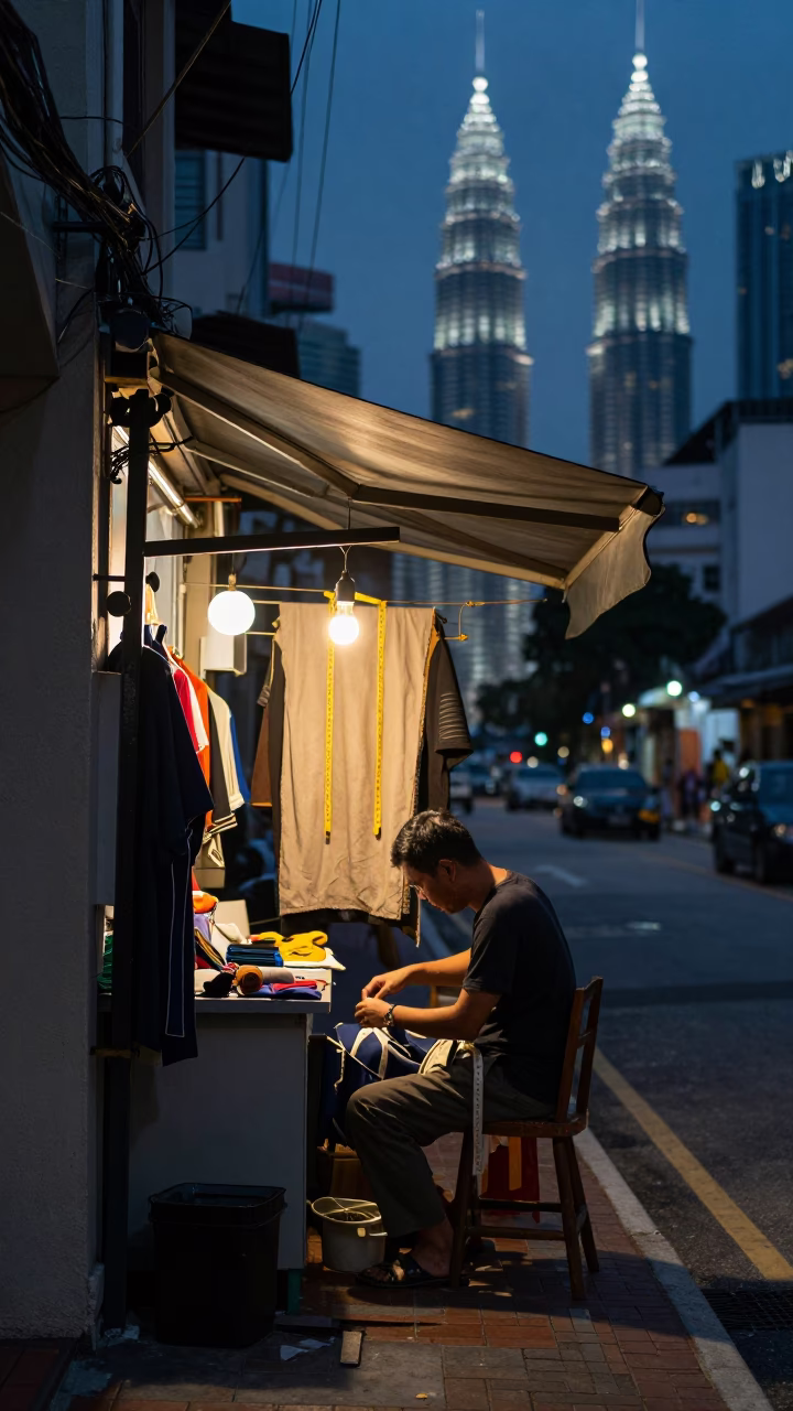 Street Scene at The Predawn Darkness Light in Kuala Lumpur in in Kuala Lumpur, Malaysia