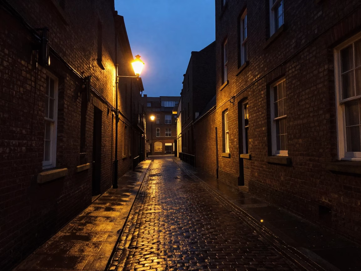 Street Scene at The Predawn Darkness Light in Liverpool in in Liverpool, United Kingdom