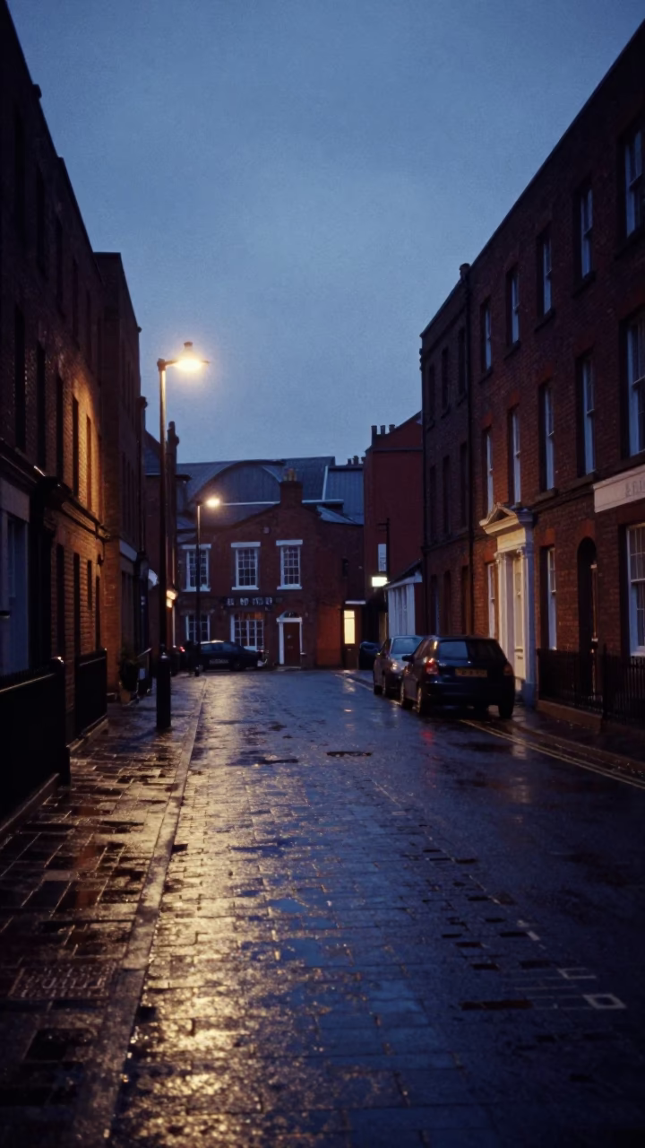 Street Scene at The Predawn Darkness Light in Liverpool in in Liverpool, United Kingdom