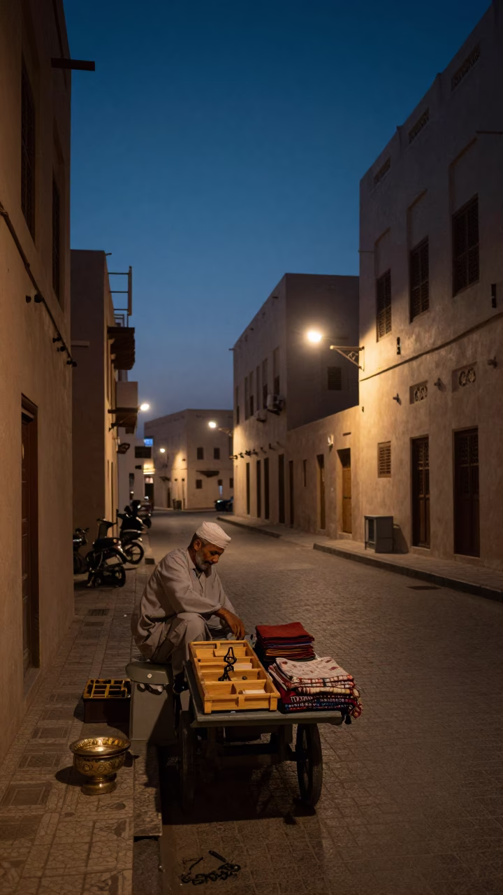 Street Scene at The Predawn Darkness Light in Muscat in in Muscat, Oman