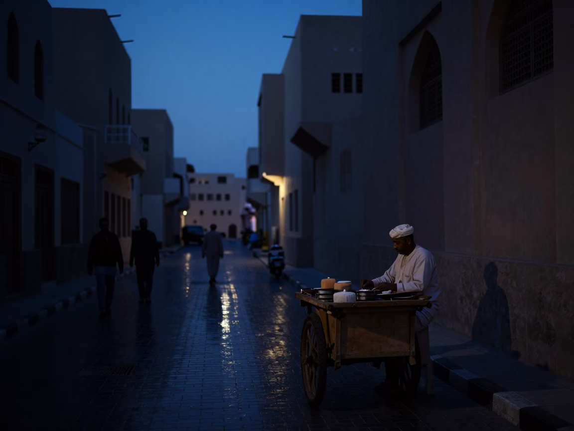 Street Scene at The Predawn Darkness Light in Muscat in in Muscat, Oman