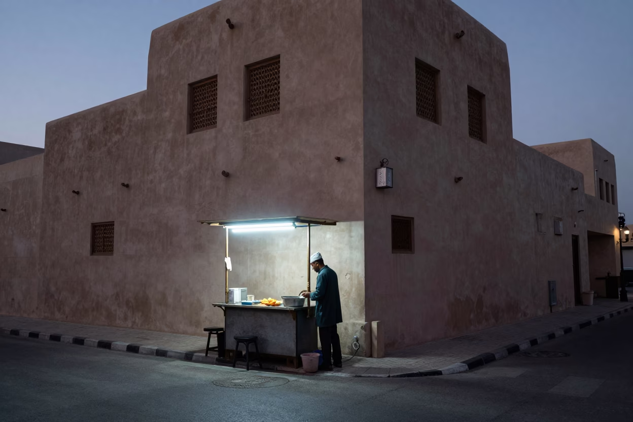 Street Scene at The Predawn Darkness Light in Muscat in in Muscat, Oman