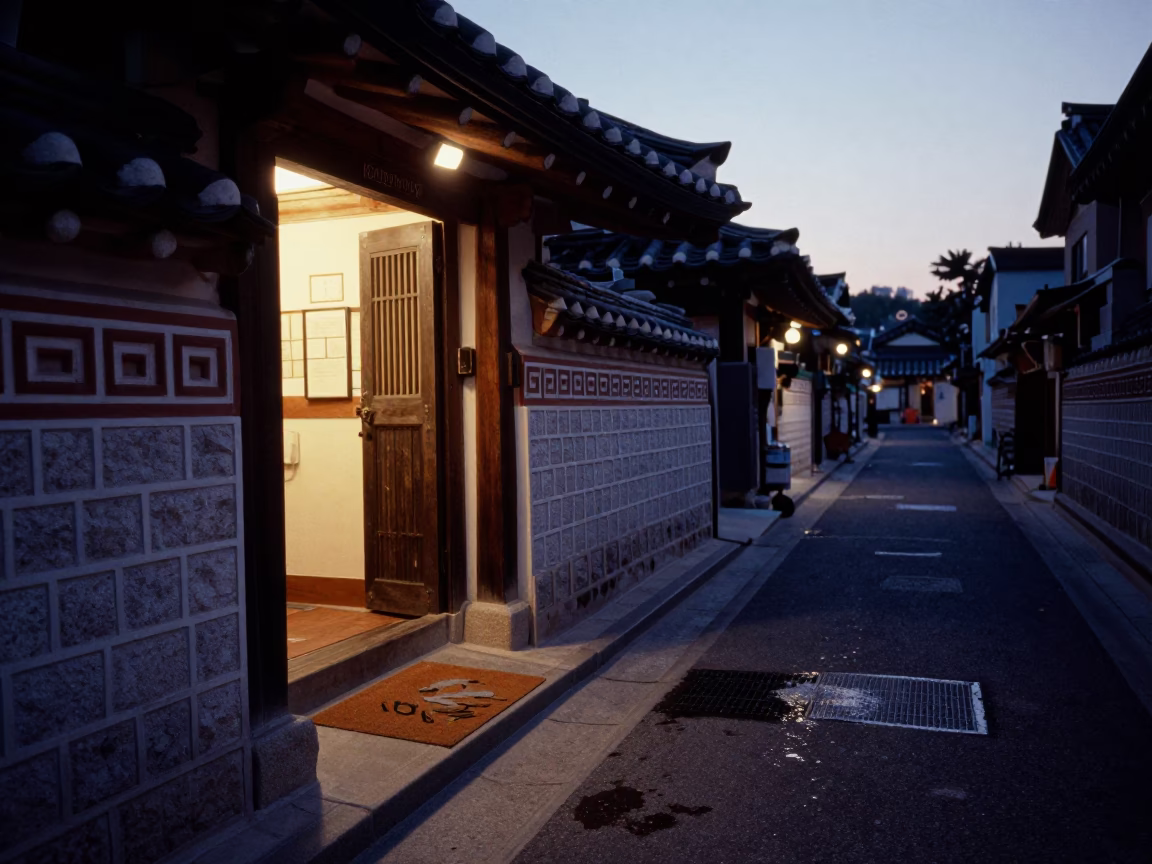 Street Scene at The Predawn Darkness Light in Seoul in in Seoul, South Korea
