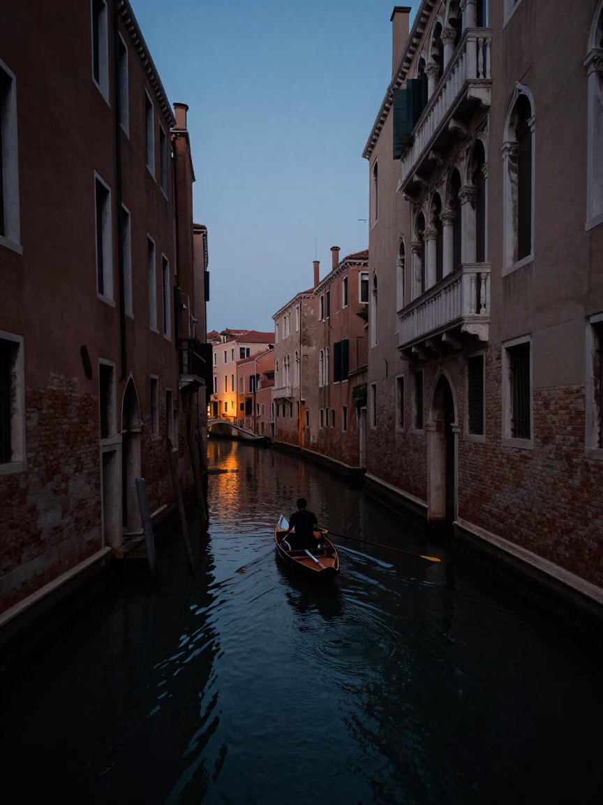 Street Scene at The Predawn Darkness Light in Venice in in Venice, Italy