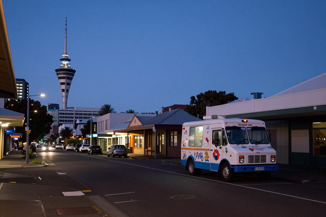 Street Scene at The Still Hours Before Dawn Light in Auckland in in Auckland, New Zealand